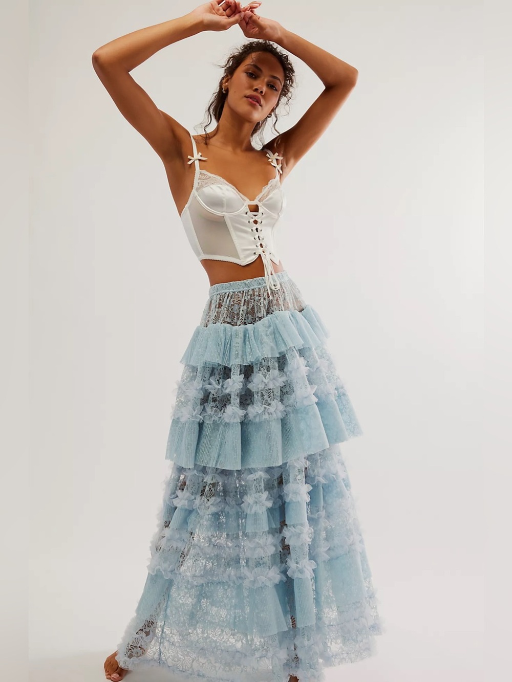 Free People Lace Ruffled Maxi Skirt